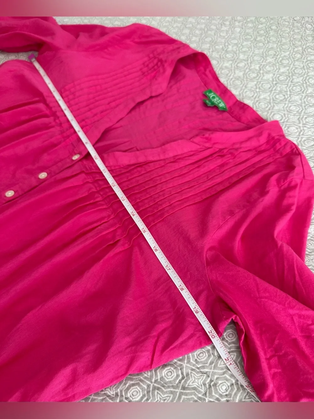 J. CREW Bright Pink Button Front Tiered Mini Dress Airy Cover-up Summer Size M